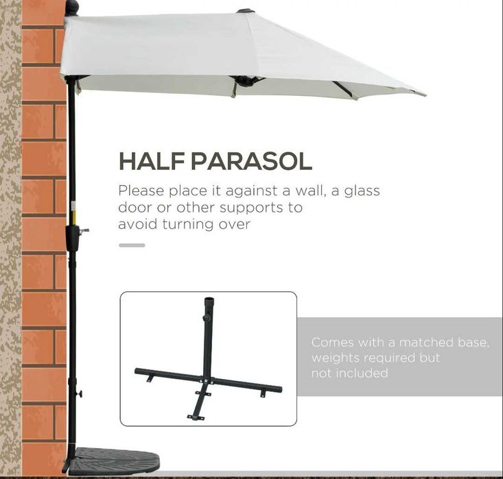 Parasol Przyścienny na Balkon Taras 2x1.9m Półokrągły z Korbą