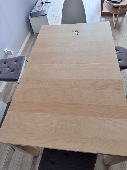 Ikea stół rozkładany sklejka + 6 krzeseł