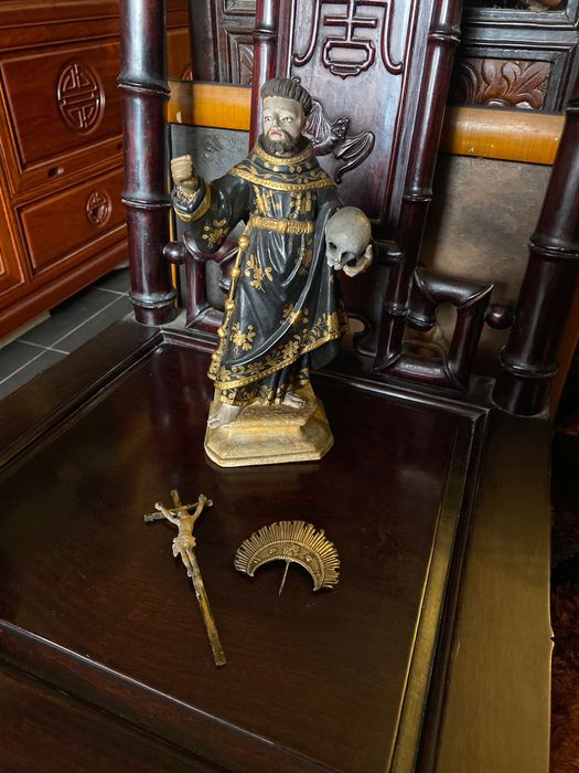 São Francisco de Assis Madeira Séc XVIII Ouro Brunido 25 cm Arte Sacra