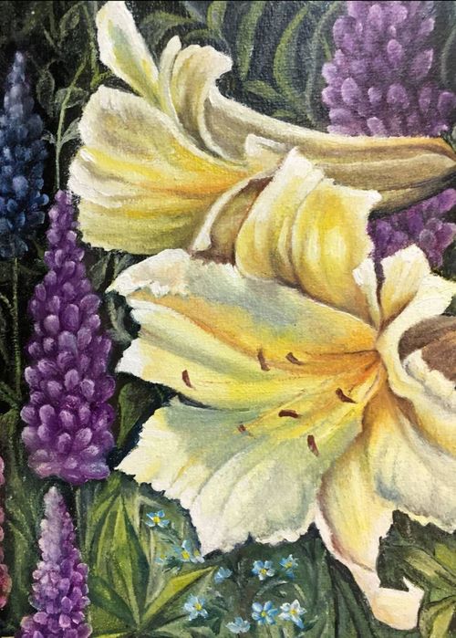 Картина олійна “Лілії” на полотні, 30×50 см, ручна робота, без рами