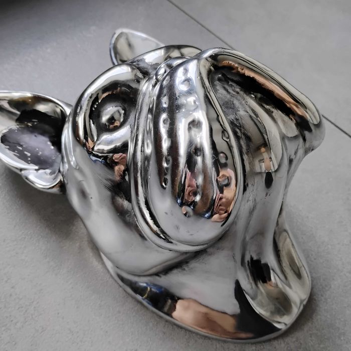 srebrny Buldog francuski ceramiczna głowa psa dekoracja