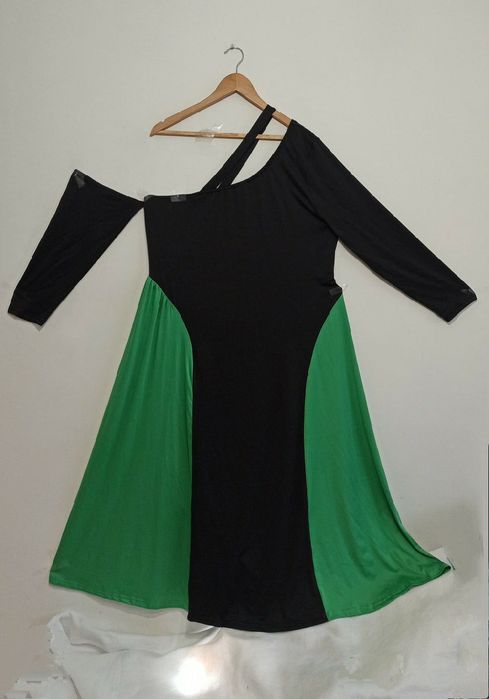 48 50 52, 3XL Asymetryczna sukienka, MIDI Plus Size zielona, ballet st