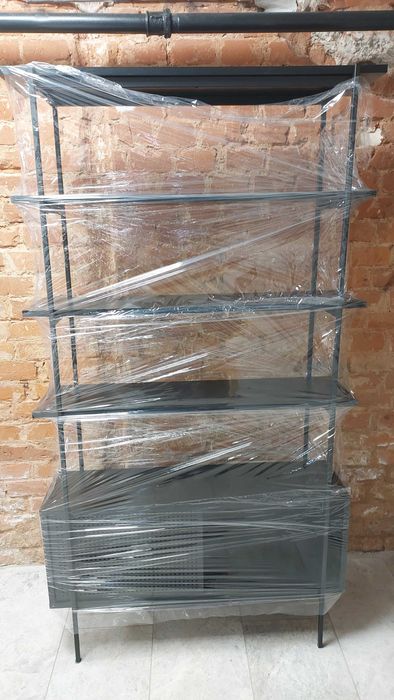 Regał Metalowy z Drewnianymi Półkami Czarny -Selsey- Stan Bardzo Dobry