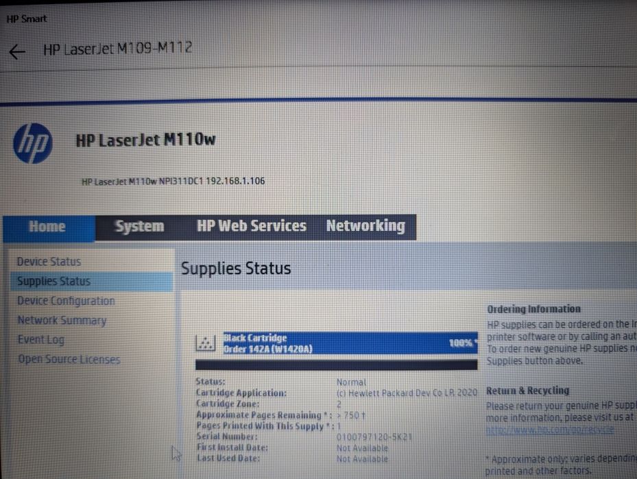 Mała drukarka HP LaserJet m110we jak nowa, nowy oryginalny toner HP