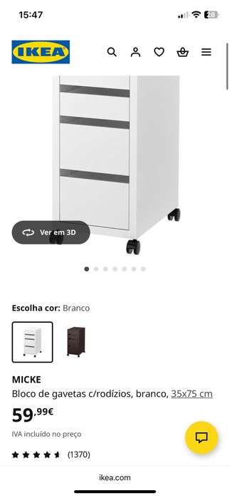 2x Blocos de gavates micke + tampo escritório lagkapten