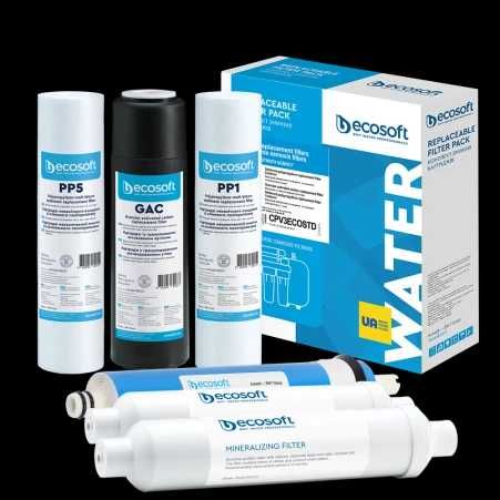 Картриджі Ecosoft осмос  1-2-3 + мембрана + пост. фільтр і мінерал.