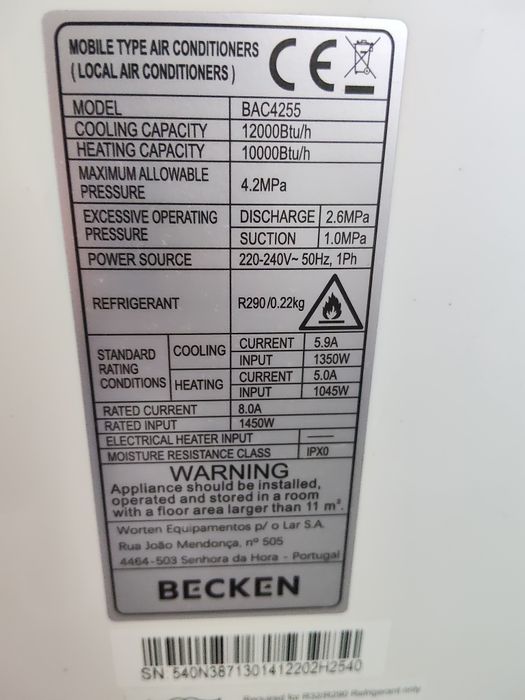 Ar condicionado becken portatil