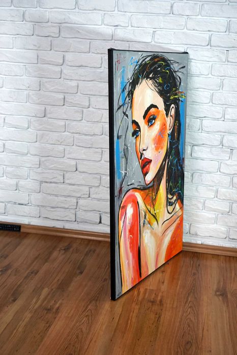 Oryginalny duży obraz olejny ręcznie malowany portret piękna kobieta