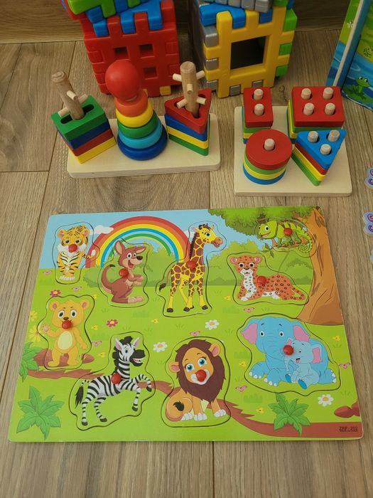 Zestaw drewnianych zabawek zabawki edukacyjne + gratis