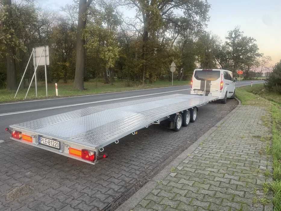 Wynajem przyczep Przyczepy   5 m pod busa 8,5 m dłużyca na 2 auta