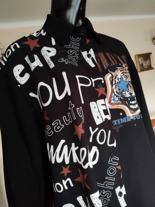 %_ITALY_koszula/ bluzka_napisy/tygrys styl kenzo - 38/44 - czarna