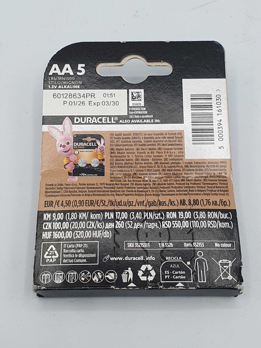 Bateria alkaliczna Duracell AA (R6) 5 szt.