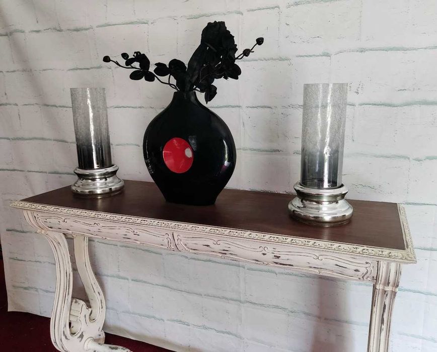 Par de porta velas em vidro e metal