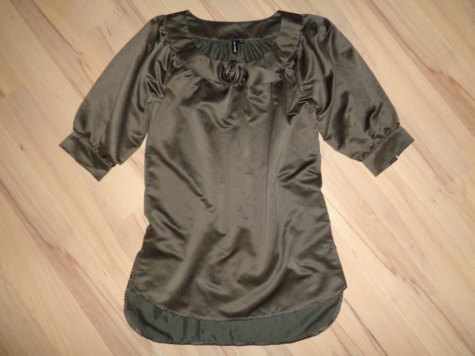 PRONTO MODA by ELLOS modna długa bluzka tunika brąz khaki oliwkowa róża