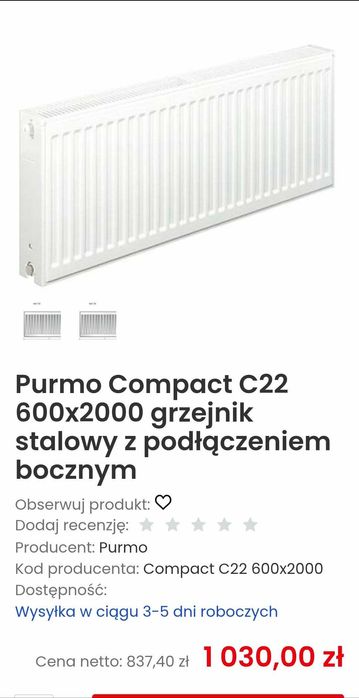 Grzejnik stalowy C22 2000x600x10