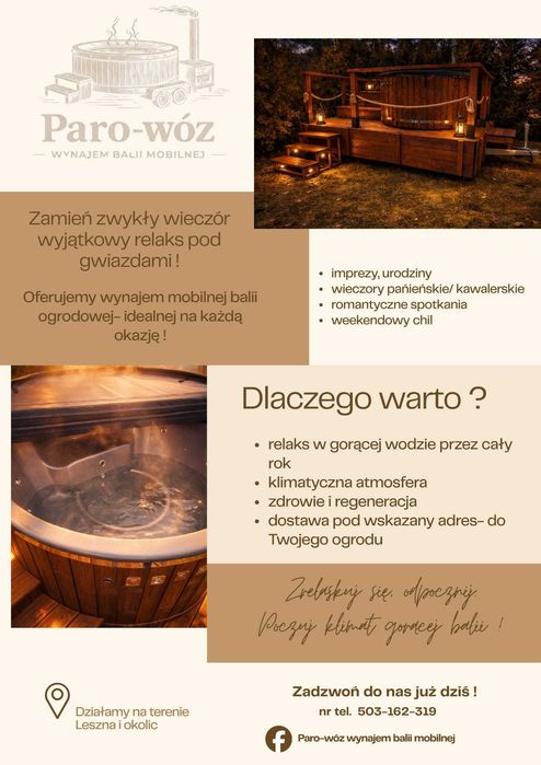 Balia/jacuzzi mobilna na wynajem Leszno i okolice