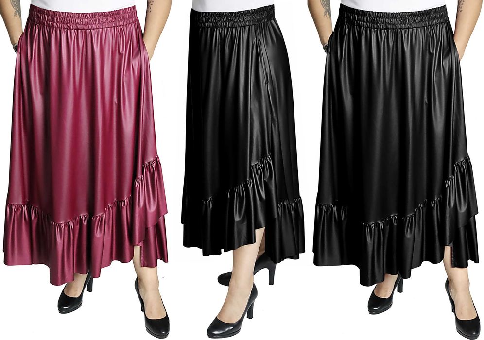 SPÓDNICA ECO/SKÓRA Z FALBANKĄ roz uniwersalny pasuje od 52 do 56