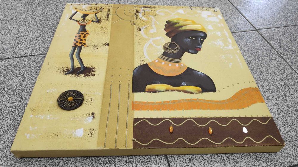 Quadro Pintura com Relevo Motivo Africano
