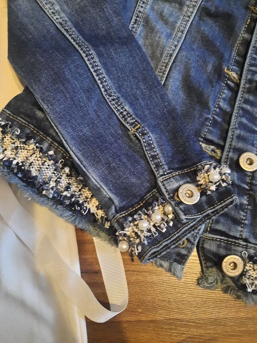 Nowa katana jeansowa kurtka rozm S perełki  Re Dres