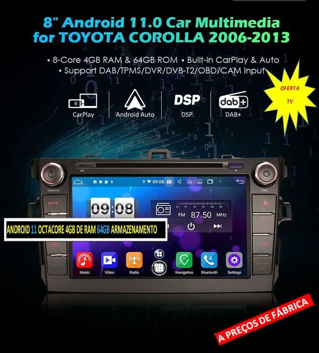 Auto-rádio 2 din Android 14 Toyota AURION CAMRY COROLLA AURIS ALTIS