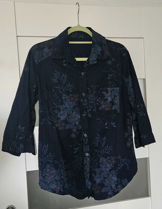Koszula Made in Italy L granatowa w kwiaty bawełna krótki rękaw