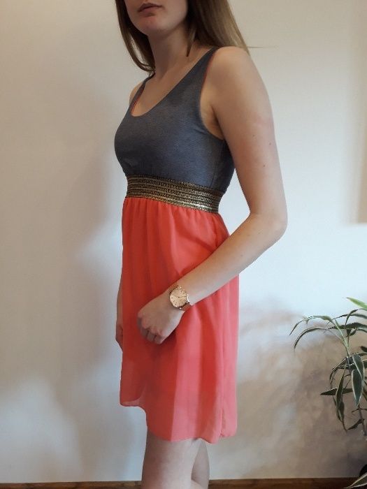 nowa sukienka na lato niebiesko - pomarańczowa KIKI r. S