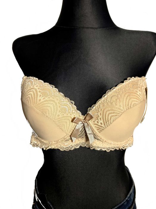 Elegancki beżowy biustonosz stanik z koronką r. 90C