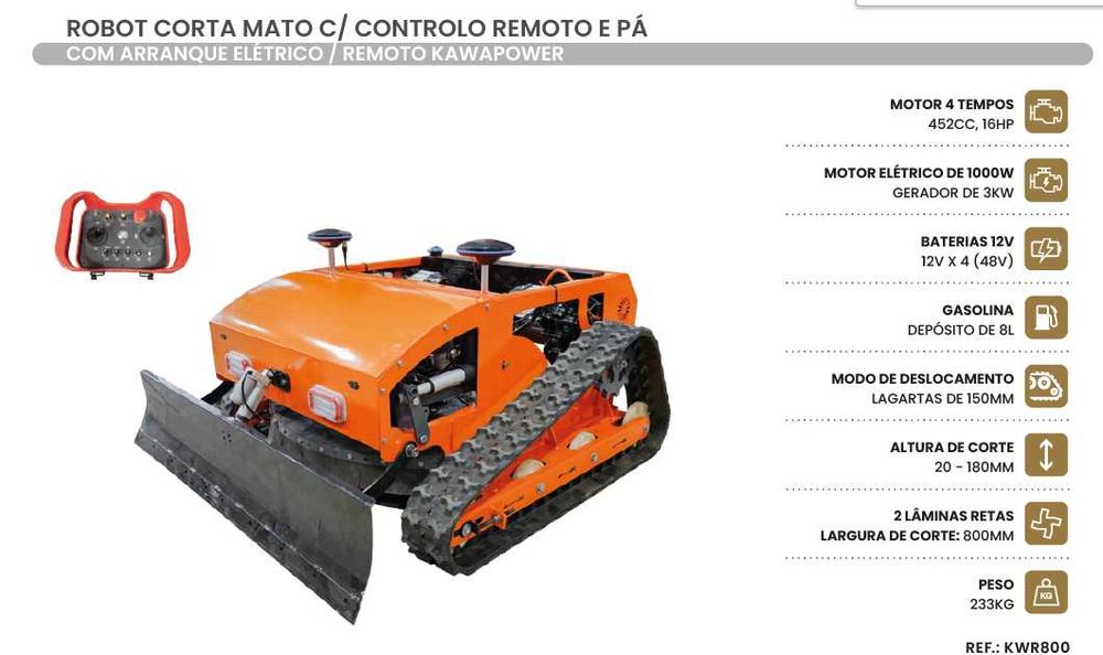 Robot Corta Mato c/ Controlo Remoto e Arranque Elétrico KAWAPOWER JL20