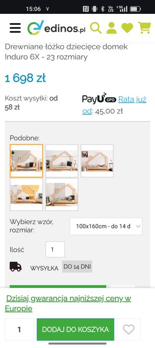 Drewniane łożko dziecięce domek Induro 100x160cm