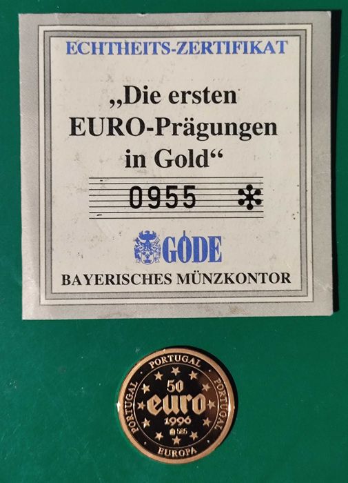 Rara Moeda Medalha Proof de ouro 50 euros - 2.835  gr - 14 K - 1996