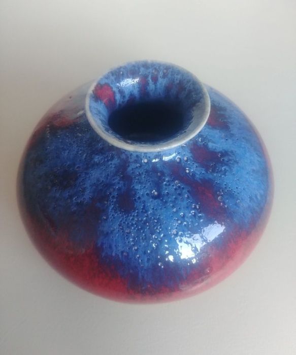 Wazonik handmade rękodzieło czerwono niebieski ceramika artystyczna