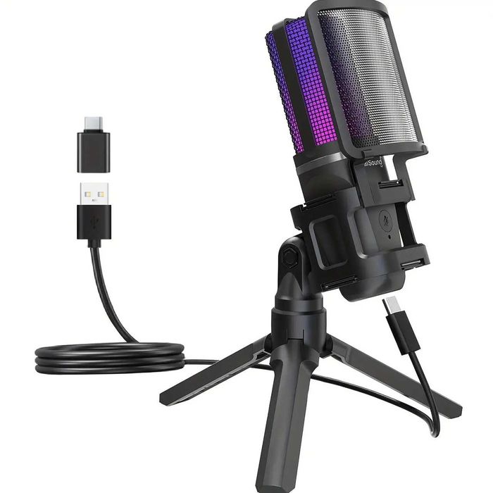 Настільний USB-мікрофон ZealSound A68 (RGB, шумозаглушення, 96 кГц)