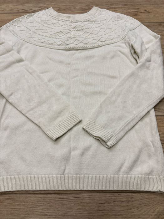 Kremowy bawełniany kaszmirowy świąteczny zimowy sweter M Talbots