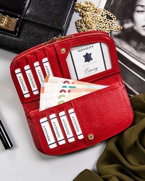 elegancki skórzany portfel damski na zatrzask - rovicky