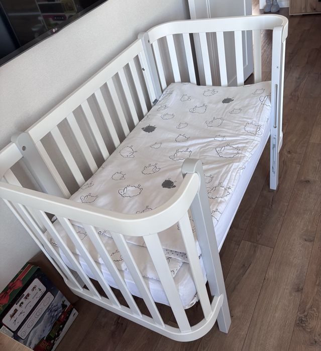 Дитяче ліжко Верес Монако біло сіре+маятник+матрац та постіль