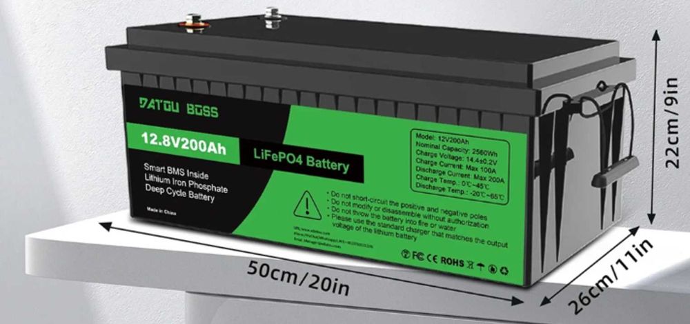 акумулятор datouboss lifepo4 12.8v 200ah літій-залізо-фосф батарея bms