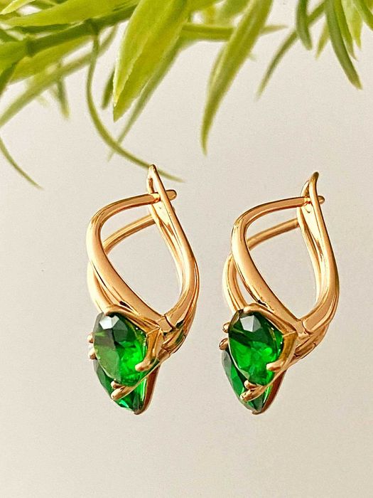 Позолоченные Серьги "Цветные Кристаллы" (Разные Модели). Позолота