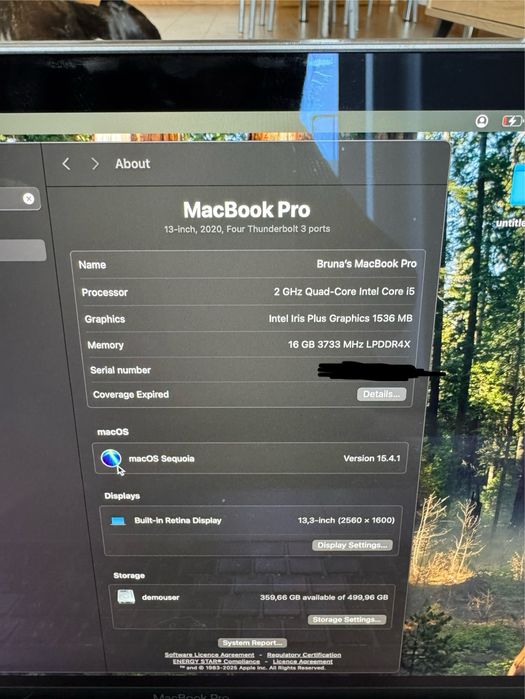 MacBook Pro 2020 13" touch bar i5 16GB Ram 500GB