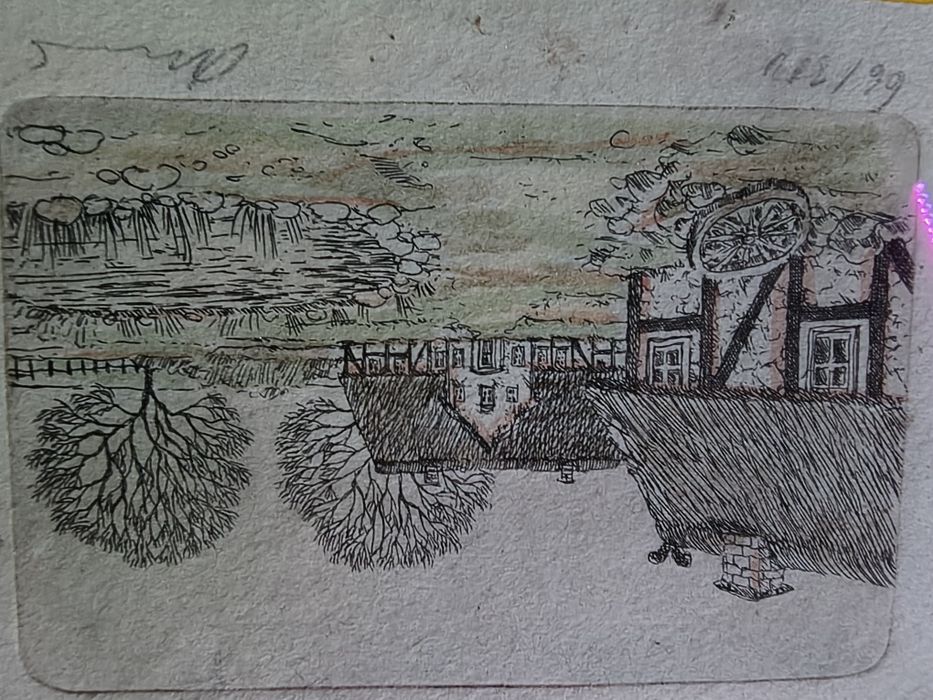 Miniaturowa sygnowana litografia