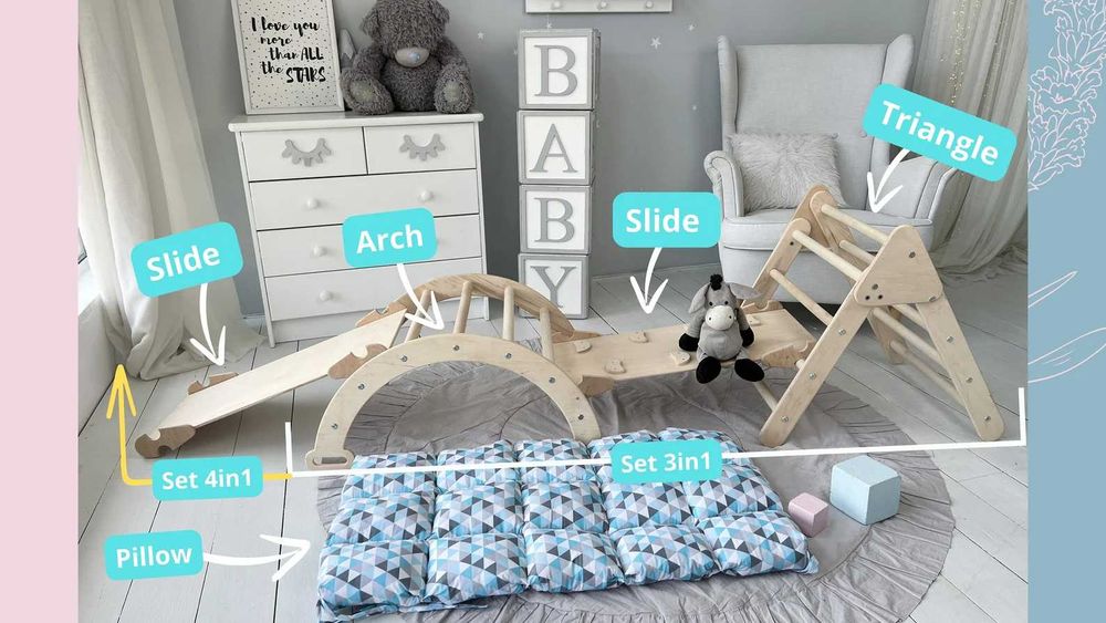 комплект Монтесорі . Трикутник Піклер+ гірка монтесорі+ Арка SkillWood