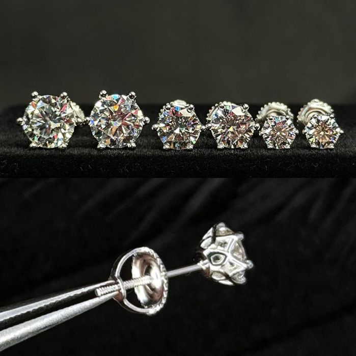 Сережки з муассанітами 1, 2 та 4 ct