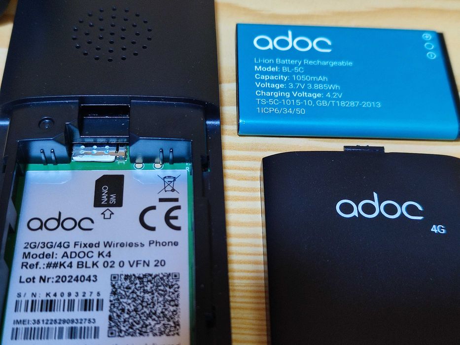 Telefone Fixo 4G MobiWire / adoc – Como Novo + Base de Carregamento + USB