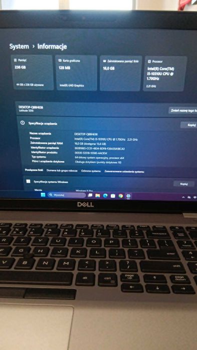 Klasa Biznes Dell 5510 I5 10310U/16gb/256SSD/15.6IPS DOTYK/Windows 11PRO