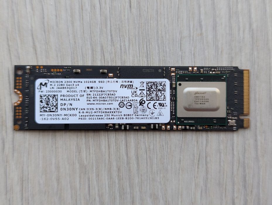 Накопичувач SSD Micron 2300 1Tb NVMe M.2 Gen3x4 - здоров'я 99%