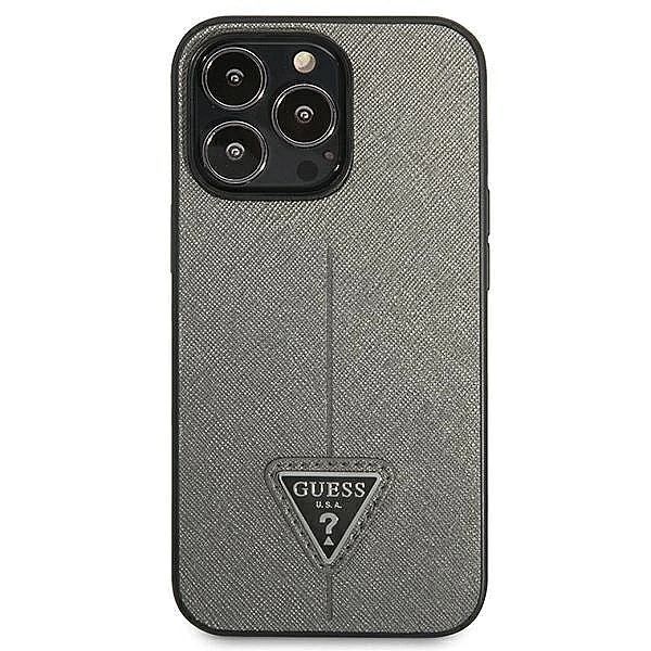 Etui Guess Saffiano Triangle Logo na iPhone 14 Pro Max - srebrne