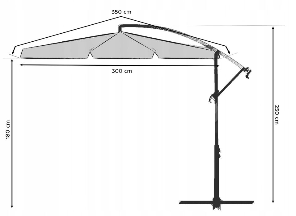 Duży Parasol Ogrodowy 350 cm Składany Regulowany z Wysięgnikiem Mocny