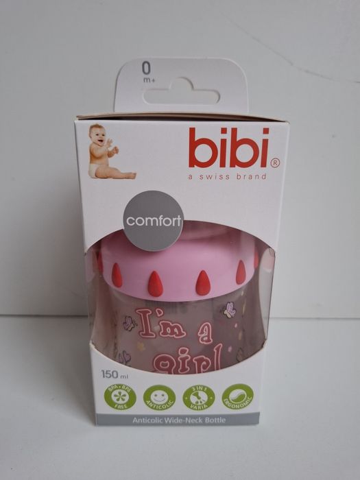 BIBI Comfort niemowlęca butelka antykolkowa  150ml " I'm a girl"