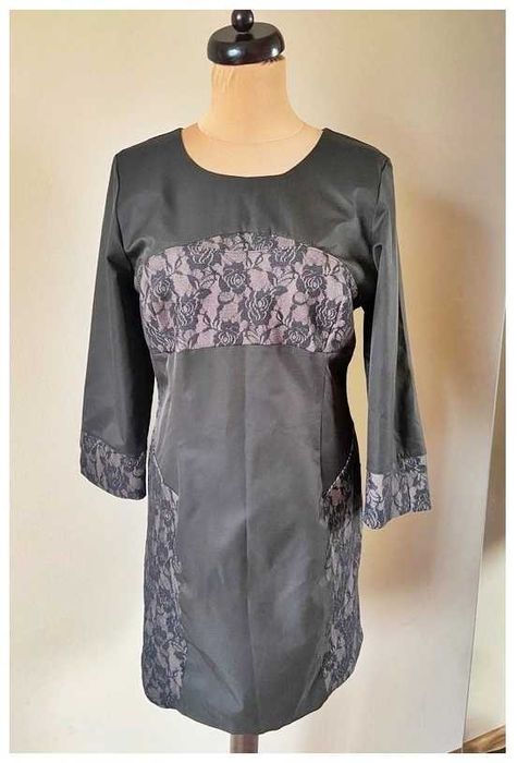 Fable 42 44 xxl sukienka midi koronka dlugie rekawy +size czarna