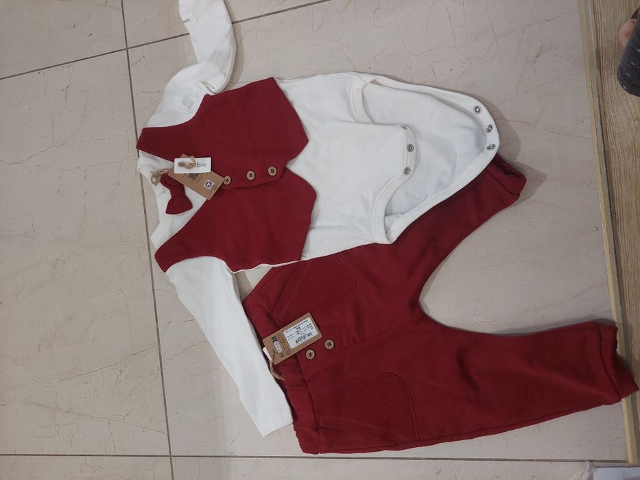 Komplet elegancki, newbie, kappahl nowy, na prezent, burgund, 74/80