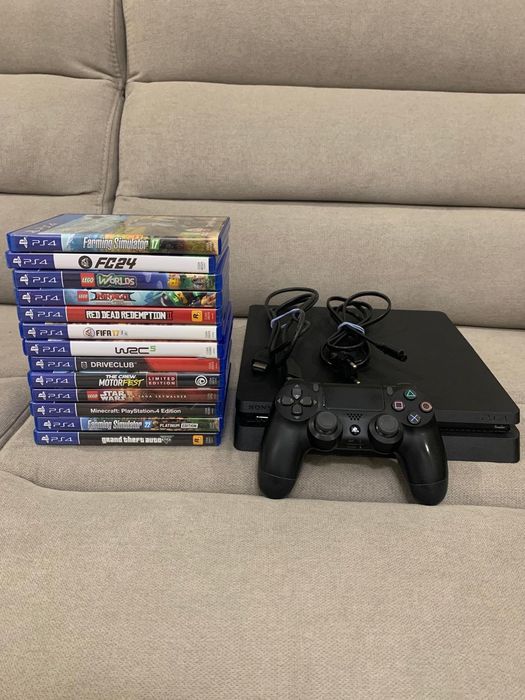 PS4 Slim 500GB I 13 Gier (GTA V, RDR2, The Crew Motorfest) I Zestaw